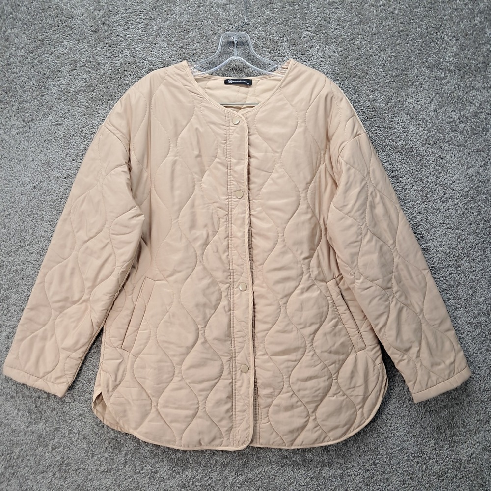 PrettyGarden Women Tan Quilted Lightweight Snap Front Jacket Coat Medium 8148